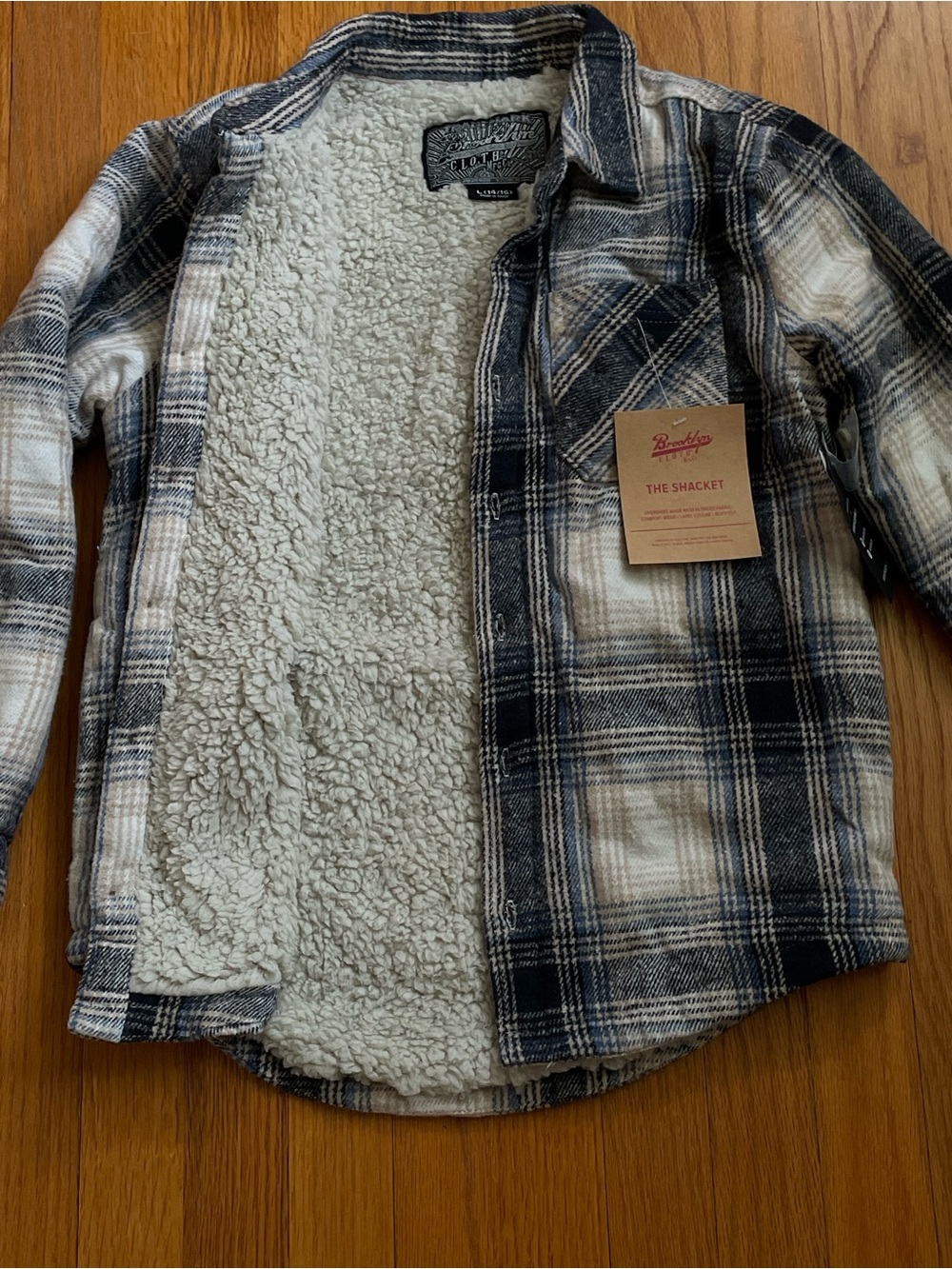 NWT Brooklyn Cloth MFG  CO Sherpa Lined Flannel Shacket Size L (14/16)  Plaid